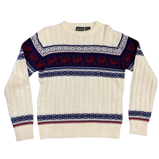Vtg Mens Xmas Sweater L Reindeer Robinsons Florida Store Ski Lodge Nordic Knit
