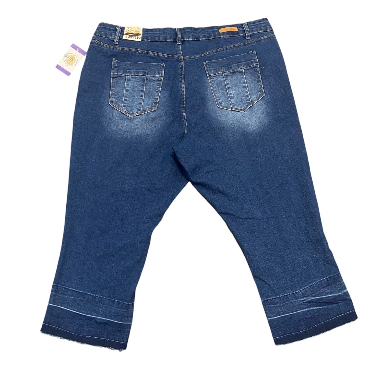 NWT Royalty Fashion Capri Jeans Distressed Blue Denim Mid Rise 22W Casual Basics