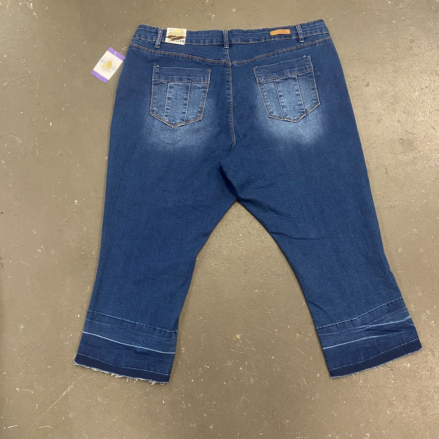 NWT Royalty Fashion Capri Jeans Distressed Blue Denim Mid Rise 22W Casual Basics