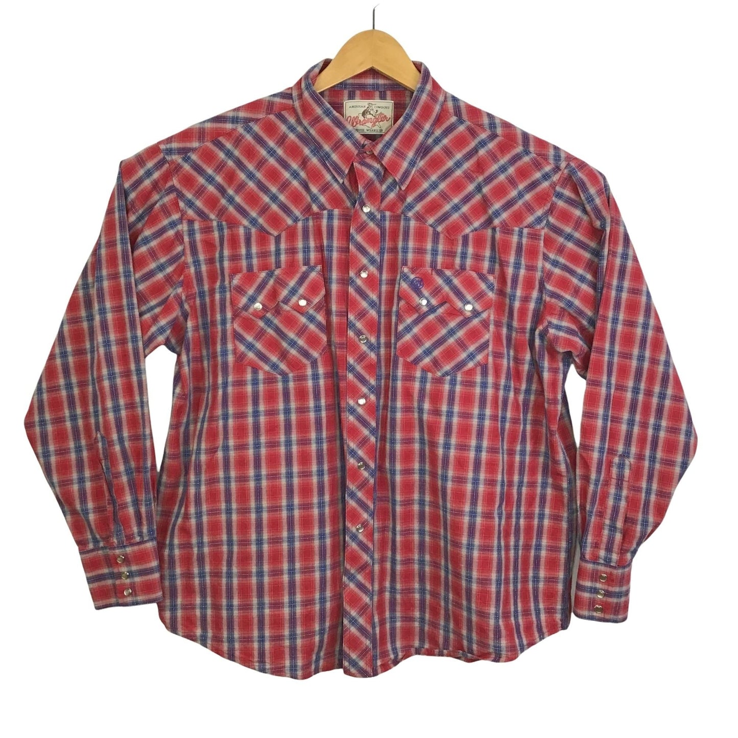 Vintage American Cowboys Wrangler Mens 2X Red Plaid Pearl Snap Long Sleeve