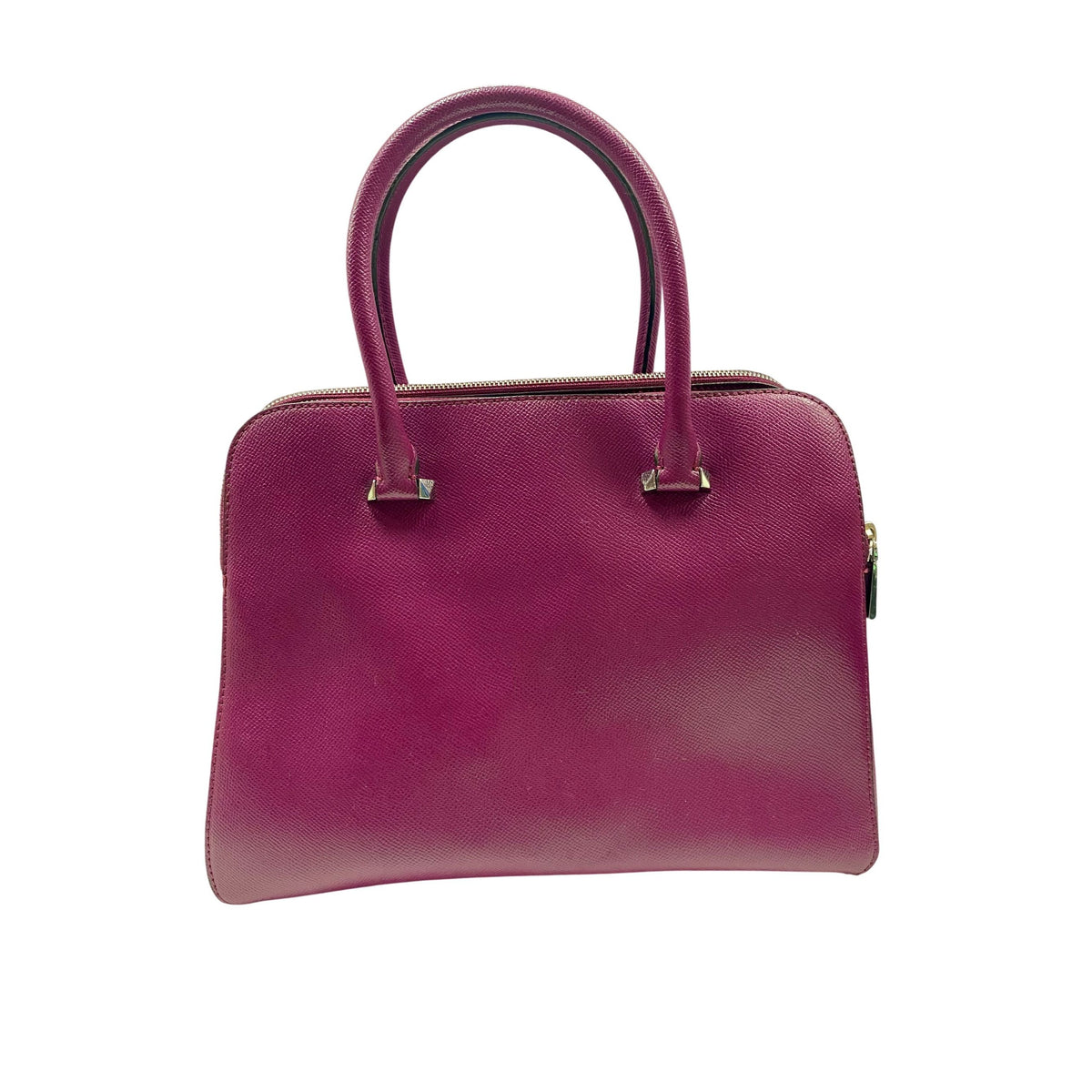 Michael Kors Magenta Leather Satchel Tote Bag With Gold Hardware & Double Zipper