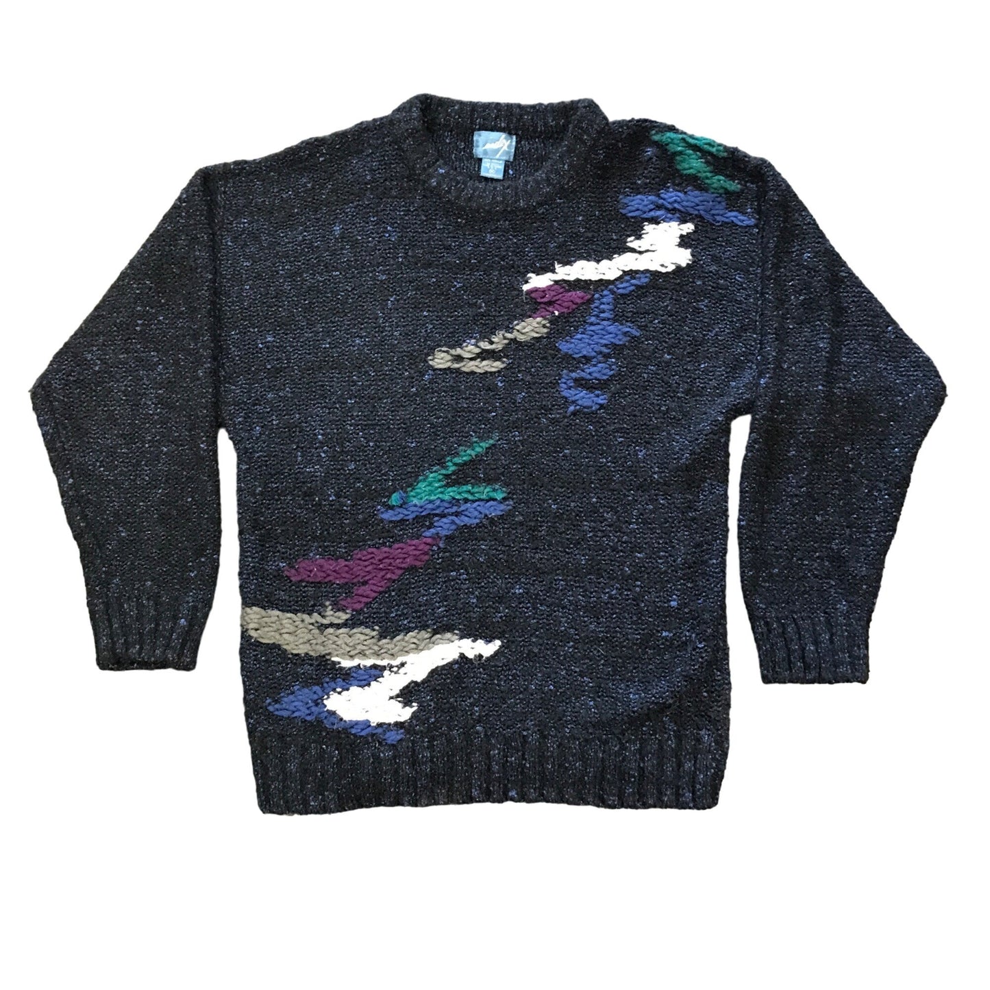 Mens Vtg Pullover Sweater Index 80s Chunky Knit Gray Abstract Oversized Medium