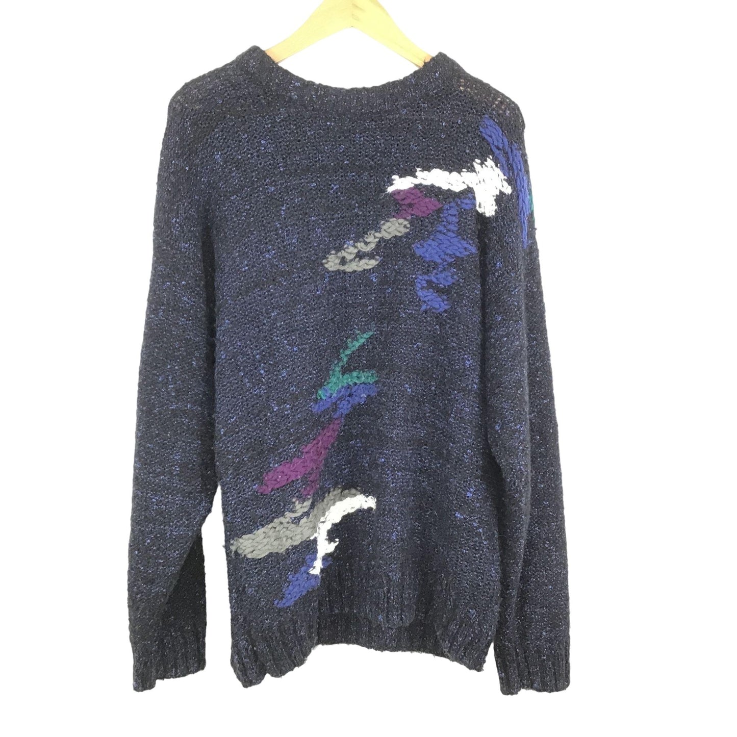 Mens Vtg Pullover Sweater Index 80s Chunky Knit Gray Abstract Oversized Medium