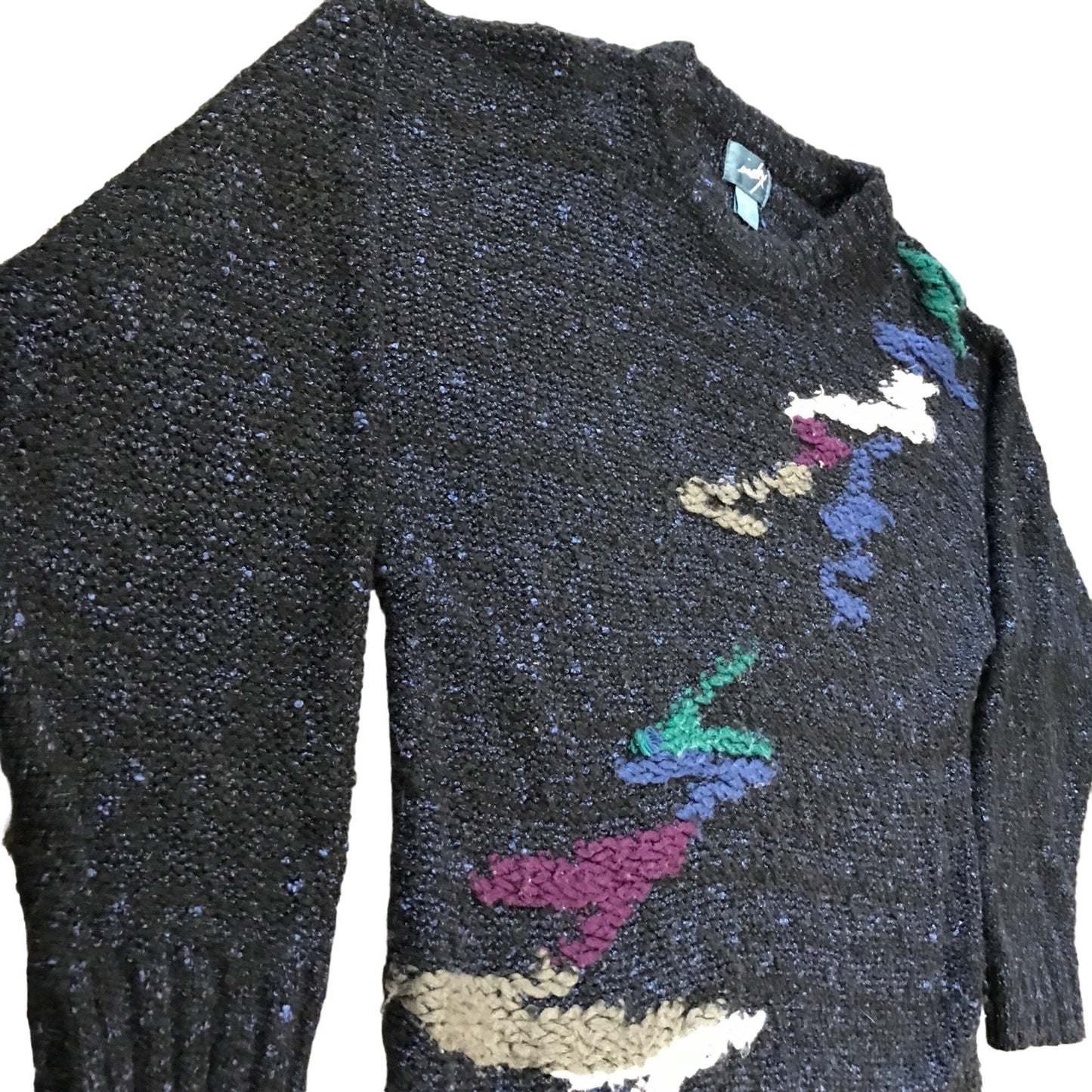 Mens Vtg Pullover Sweater Index 80s Chunky Knit Gray Abstract Oversized Medium