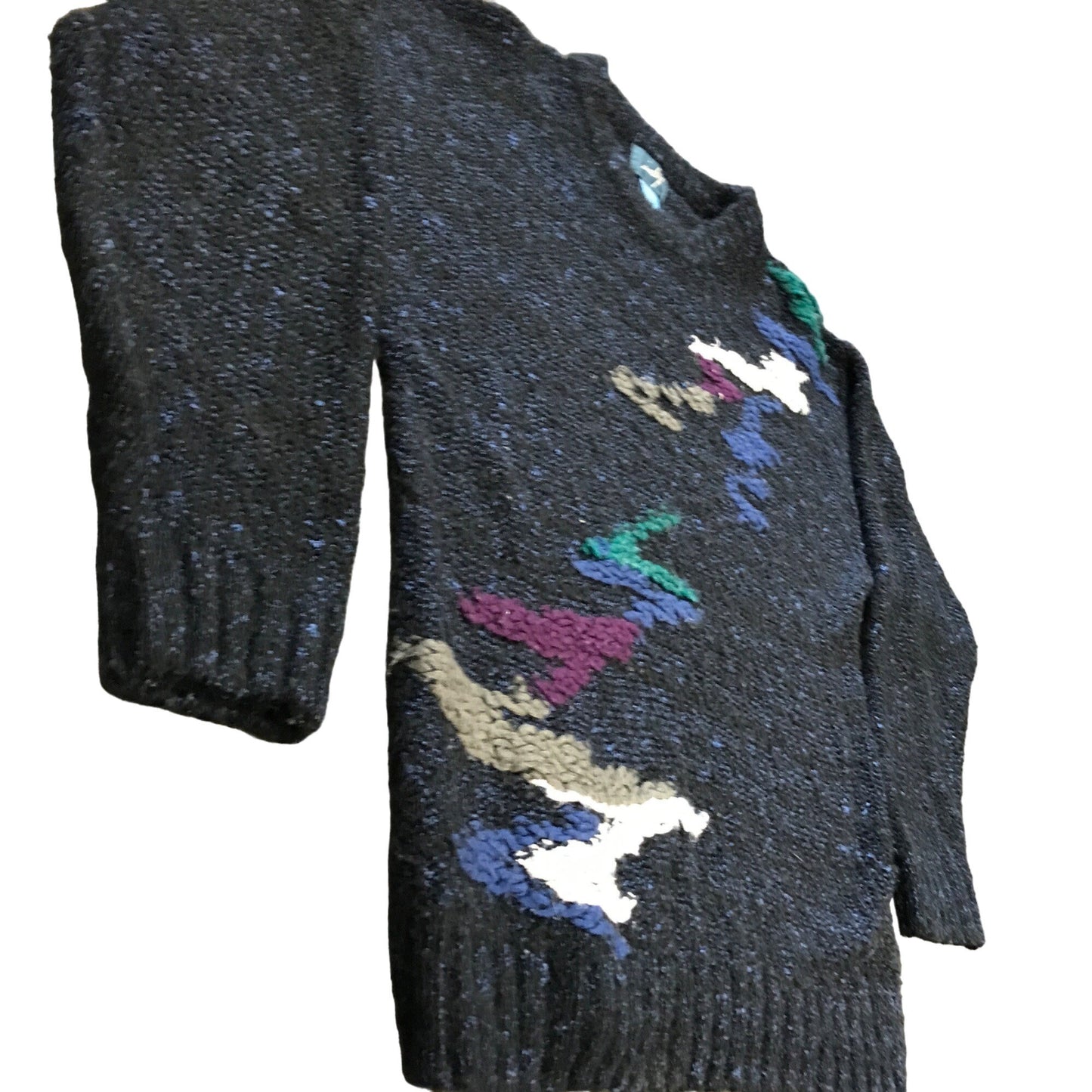 Mens Vtg Pullover Sweater Index 80s Chunky Knit Gray Abstract Oversized Medium