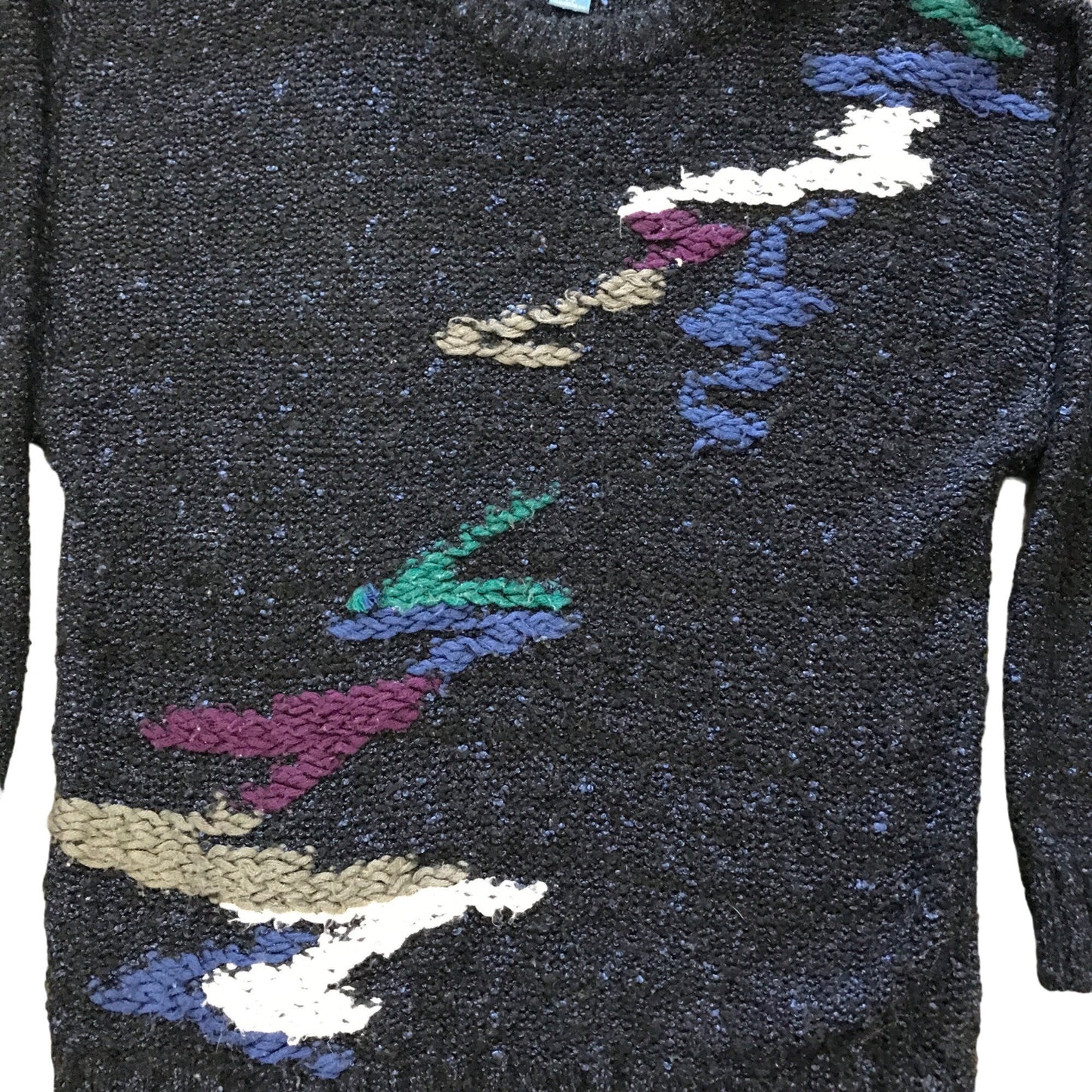 Mens Vtg Pullover Sweater Index 80s Chunky Knit Gray Abstract Oversized Medium