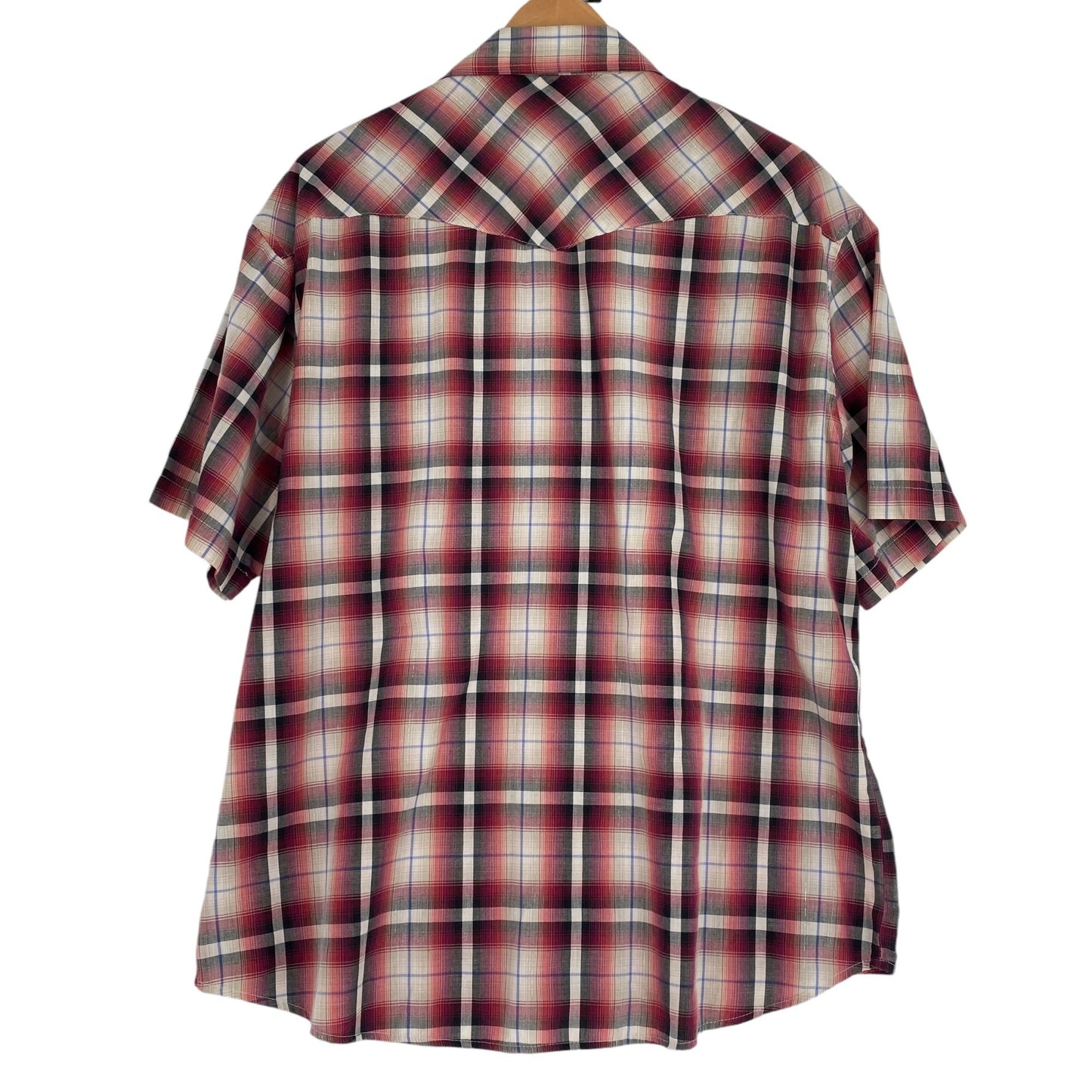 Vintage Rustler by Wrangler Mens XL Red Plaid Pearl Snap Shirt Short Sleeve