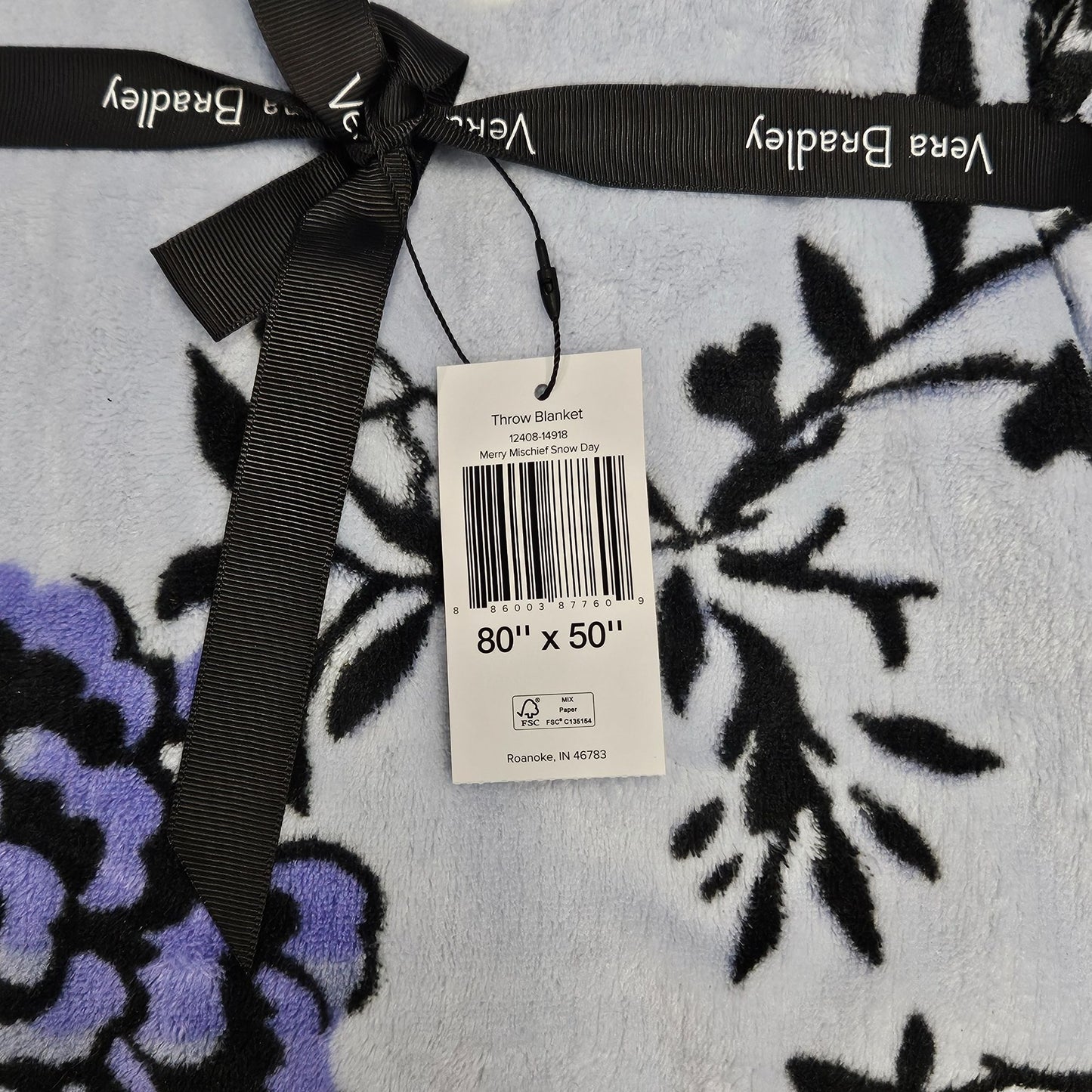 Vera Bradley Xmas Fleece Throw Blanket 80x50 Merry Mischief Snow Day Plush NWT