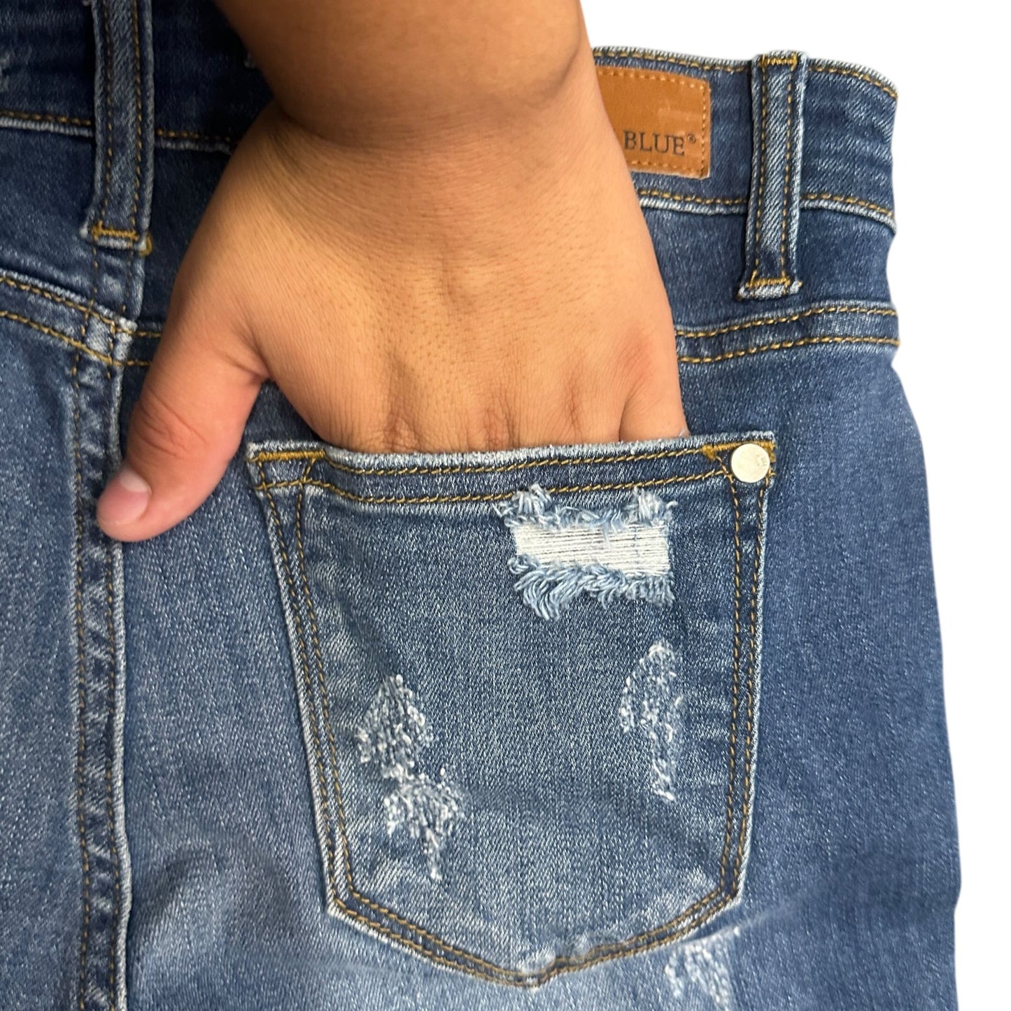 Judy Blue Juniors 3/26 Skinny Fit Ripped Jeans Animal Print Accents Stretch Logo