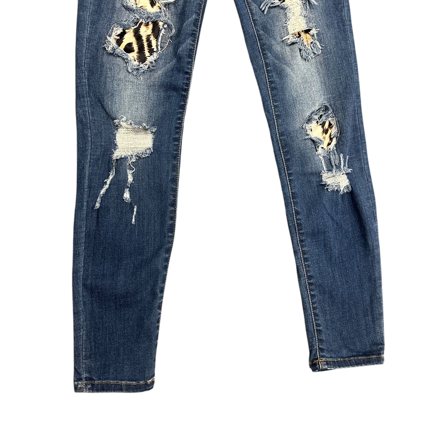 Judy Blue Juniors 3/26 Skinny Fit Ripped Jeans Animal Print Accents Stretch Logo