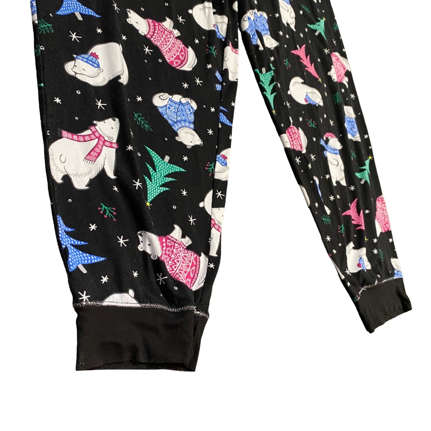 Xmas PJ Bottoms Polar Bear Joggers Secret Treasures XL Black Elastic Waist Cozy