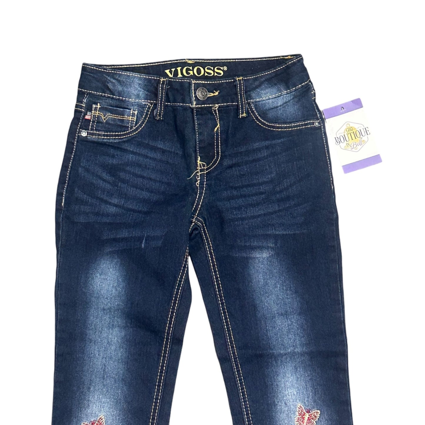 Vigoss Girls Size 10 The Austin Ankle Skinny Jeans Butterfly Embroidery