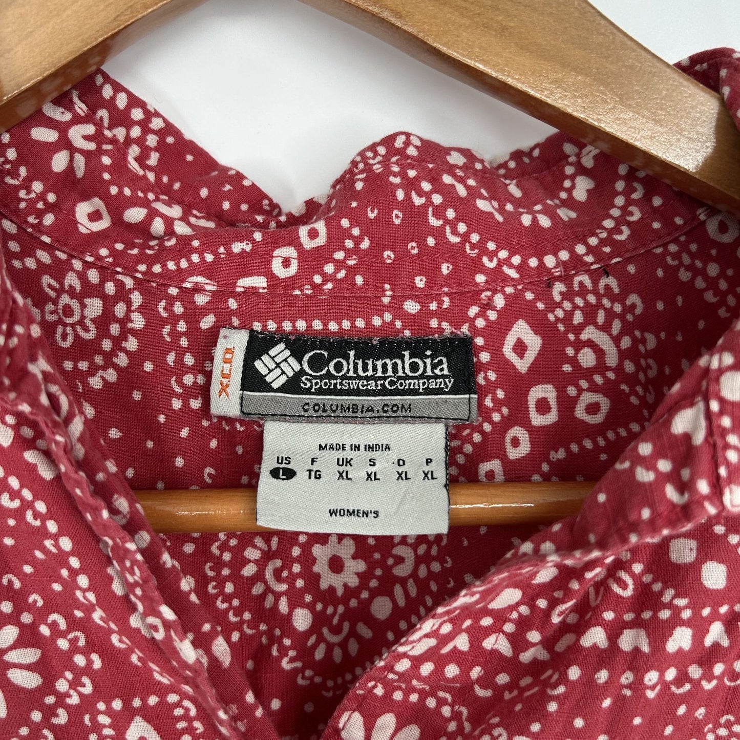 Columbia Womens L Out and About Flannel Button Up Polka Dot Twill Long Sleeve