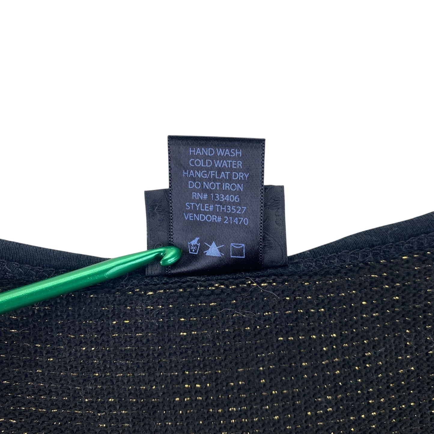 NWT Daytrip Womens L Wide Neck Top Black Metallic Gold Tinsel 3/4 Sheer Sleeves