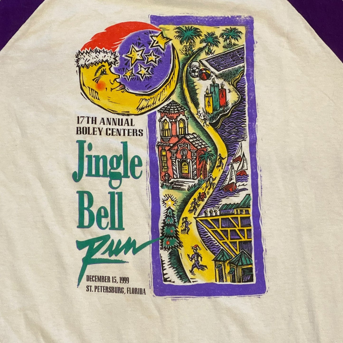 Vintage '99 Jingle Bell Run Raglan Soffe Tshirt Boley Center St Petersburg FL