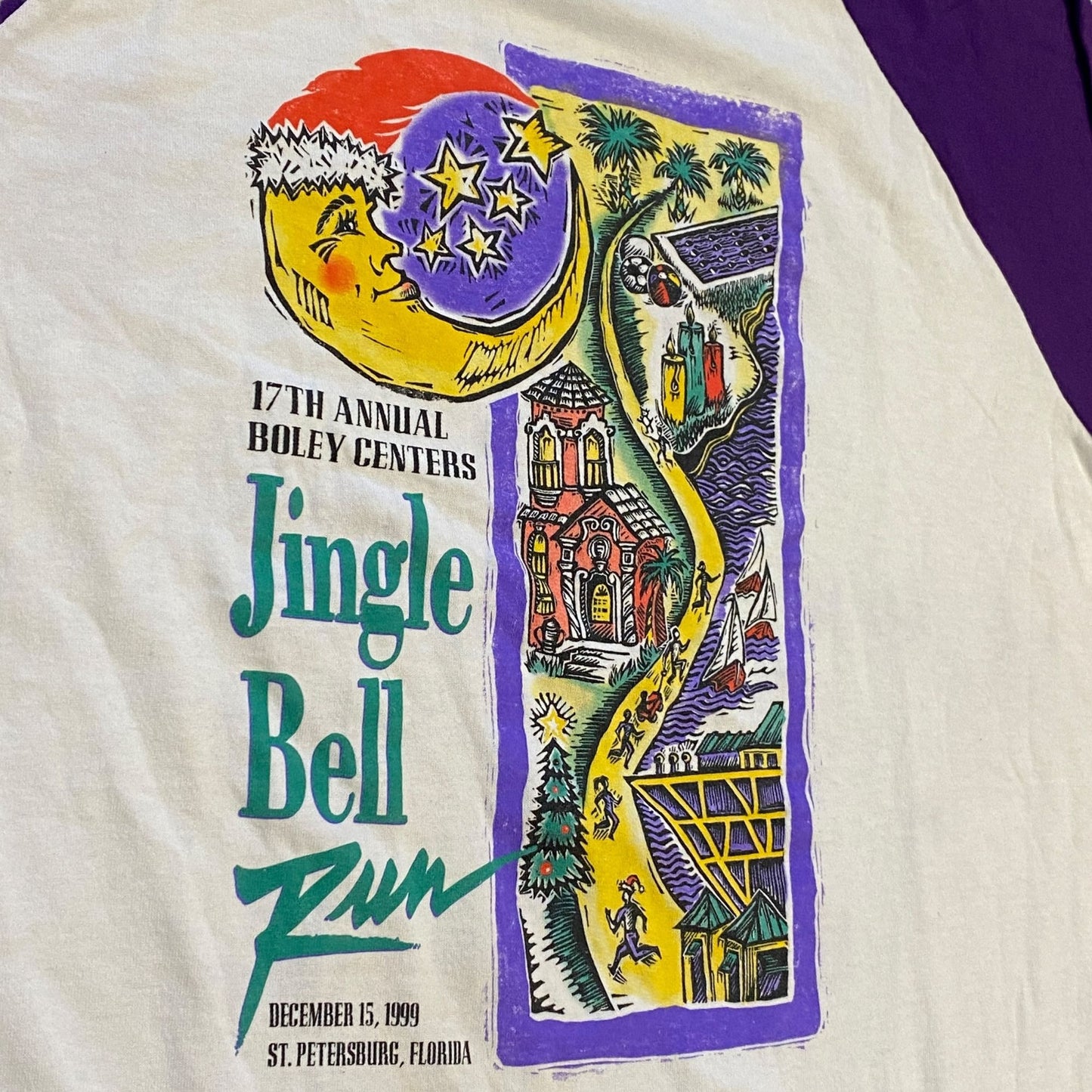 Vintage '99 Jingle Bell Run Raglan Soffe Tshirt Boley Center St Petersburg FL