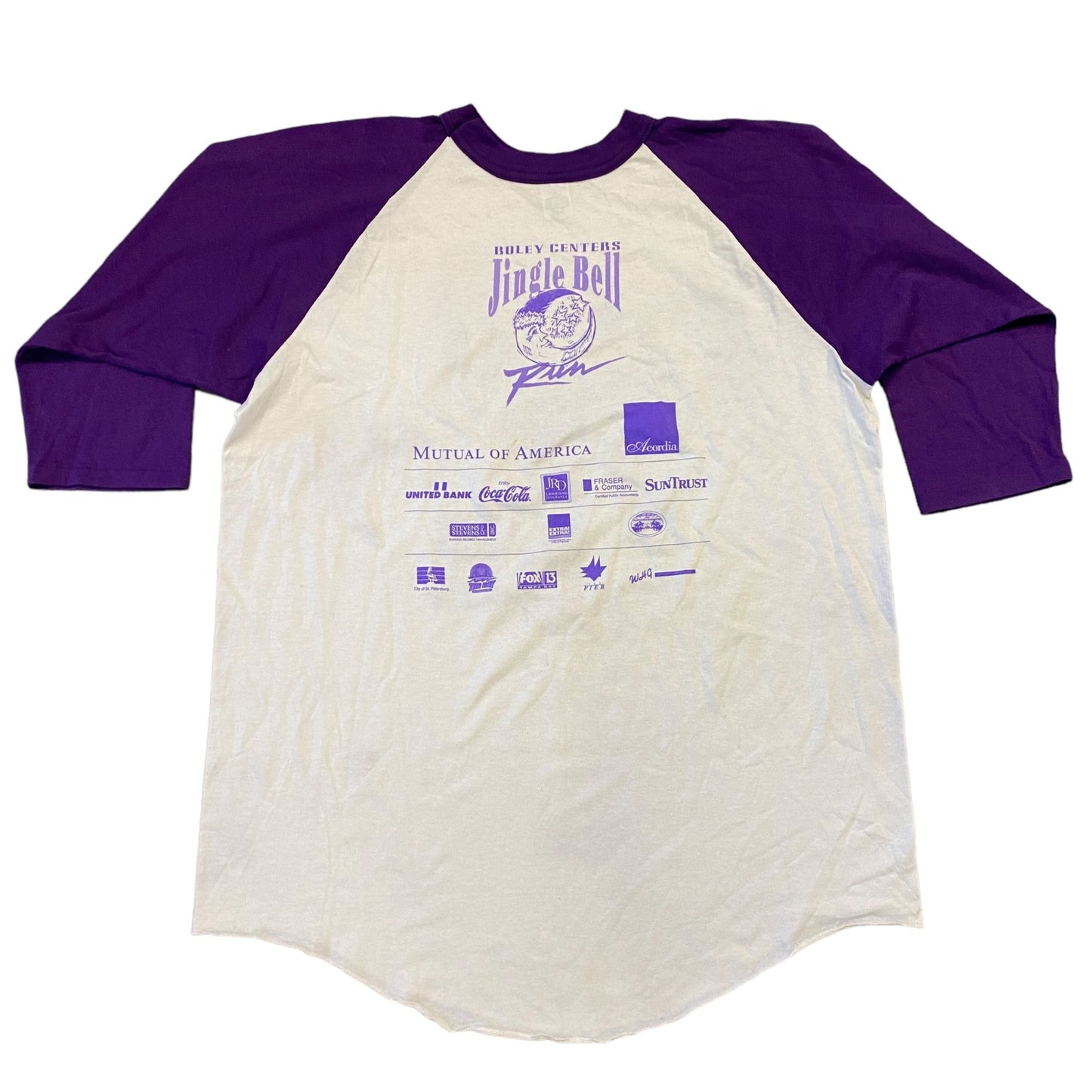 Vintage '99 Jingle Bell Run Raglan Soffe Tshirt Boley Center St Petersburg FL