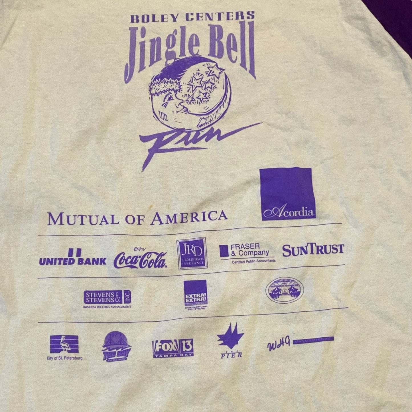 Vintage '99 Jingle Bell Run Raglan Soffe Tshirt Boley Center St Petersburg FL