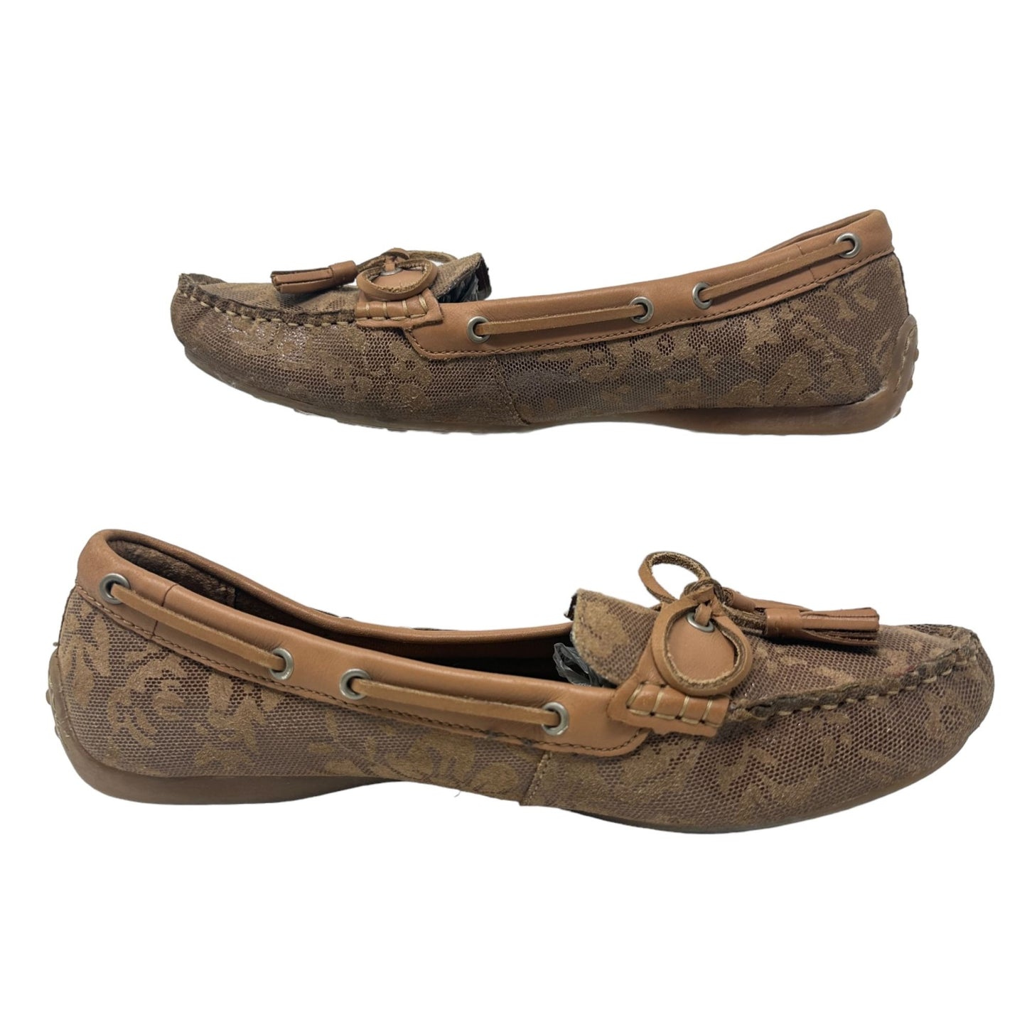 B.O.C. Womens 10 Brown Alena Floral Leather Loafer Moccasin Casual Workwear