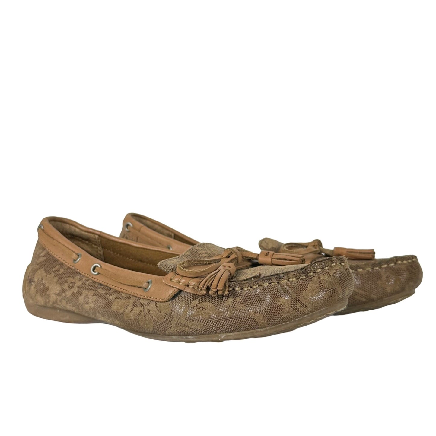 B.O.C. Womens 10 Brown Alena Floral Leather Loafer Moccasin Casual Workwear