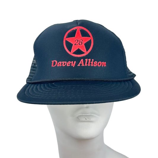Vintage Nissin Davey Allison Snapback Baseball Hat Cap #28 OSFA Blue NASCAR
