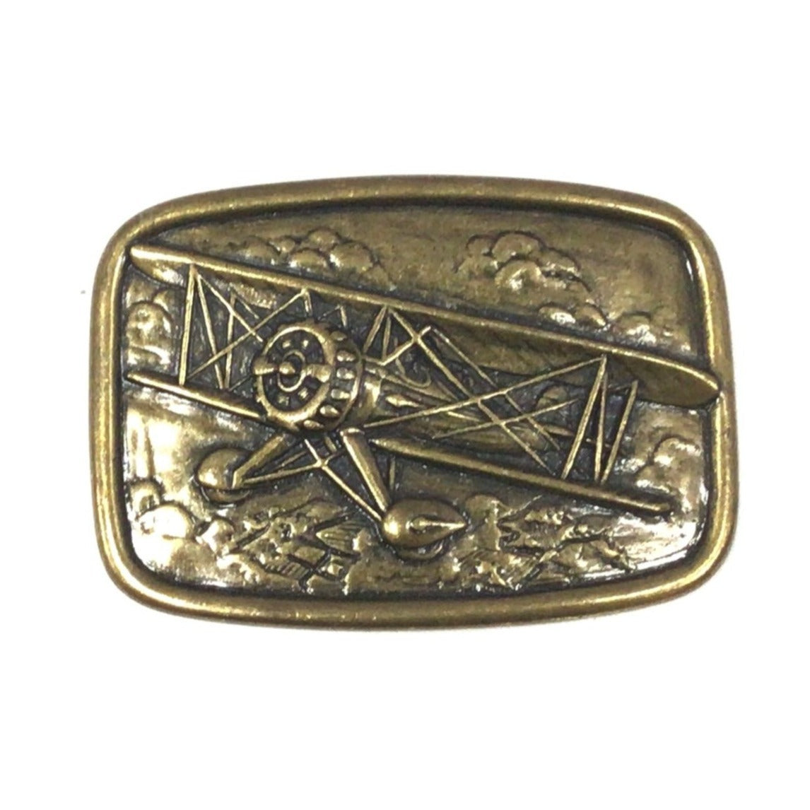 Vintage Avon Brass Bi-Plane Belt Buckle WW1 Military Aeronautical Pilot Retro