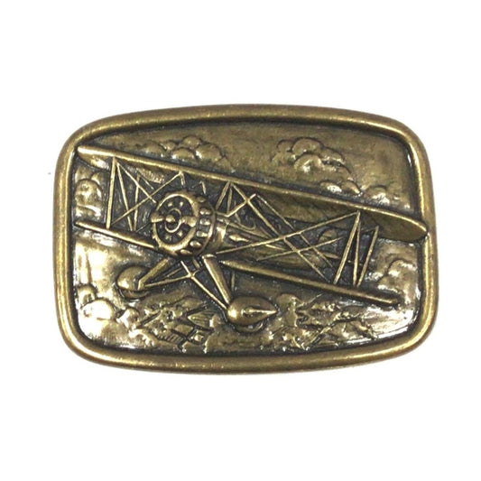 Vintage Avon Brass Bi-Plane Belt Buckle WW1 Military Aeronautical Pilot Retro