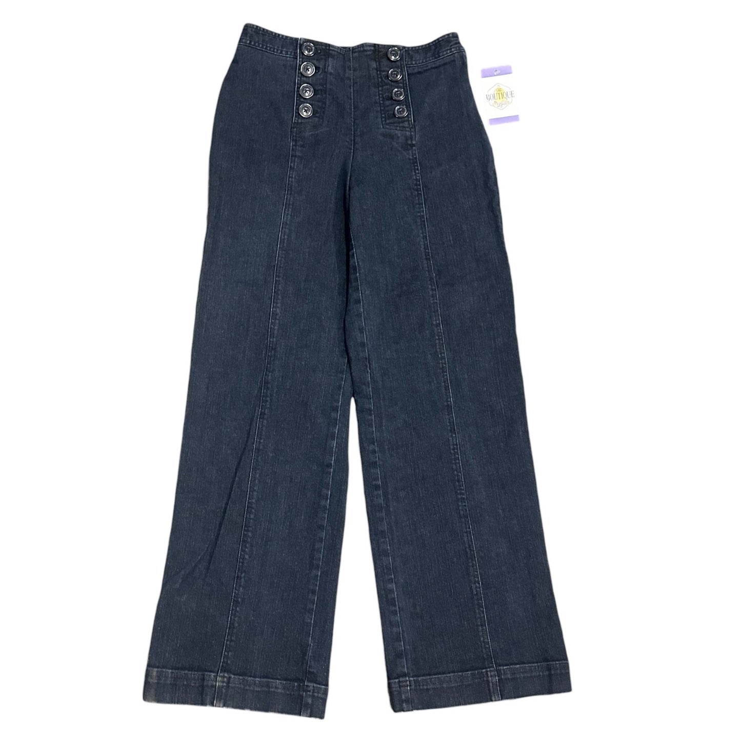 Vtg Talbots 6 High Waist Deck Trouser Pant Wide Leg Sailor Buttons Jeans Stretch