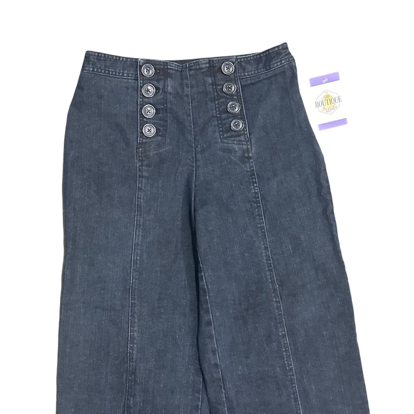 Vtg Talbots 6 High Waist Deck Trouser Pant Wide Leg Sailor Buttons Jeans Stretch