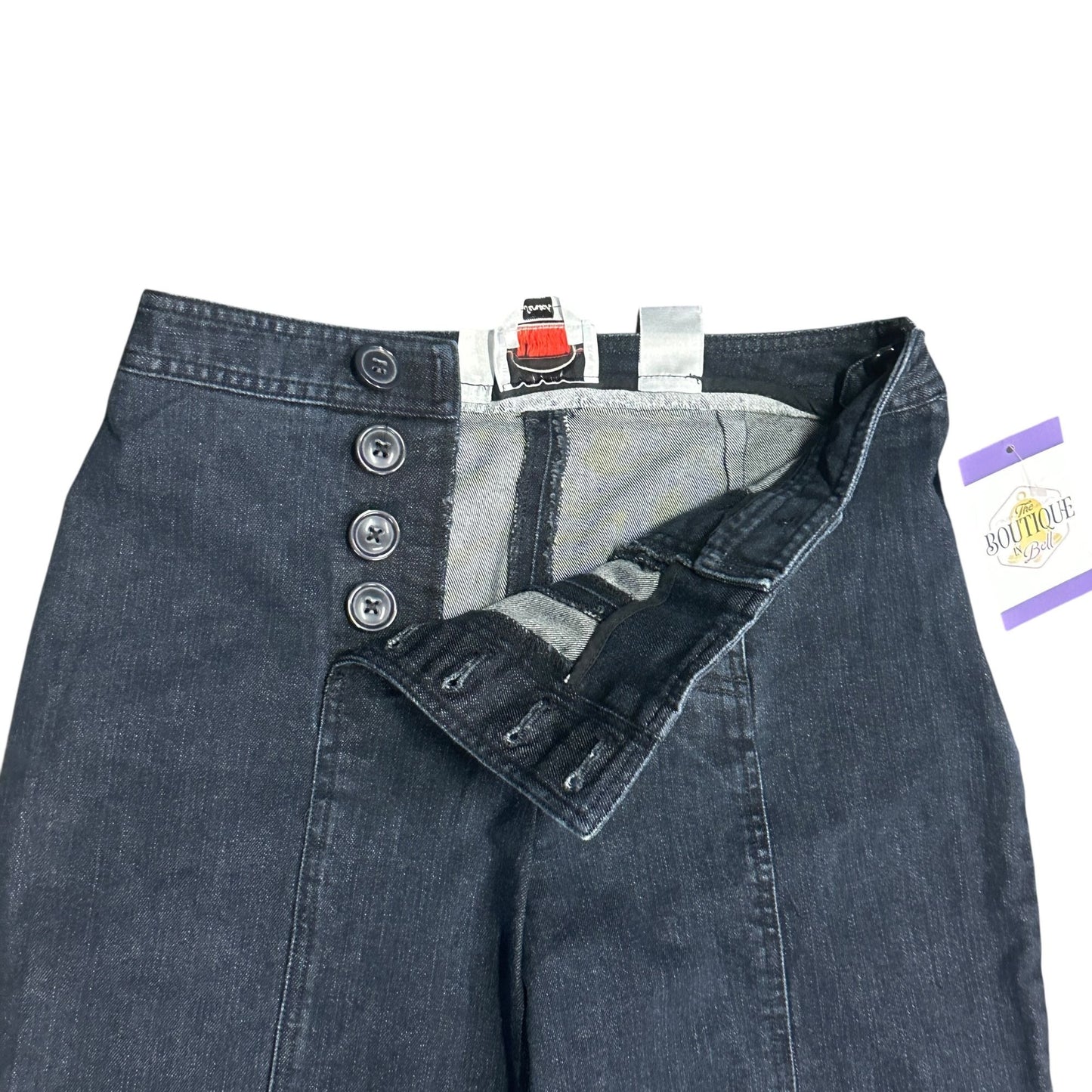 Vtg Talbots 6 High Waist Deck Trouser Pant Wide Leg Sailor Buttons Jeans Stretch