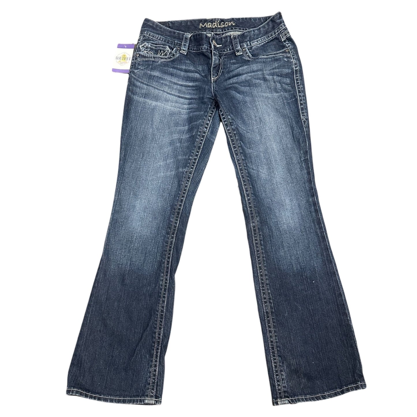 Madison Womens Bootcut Jeans 9/10 Thick Stitch Embroidered Flap Pocket Stretch