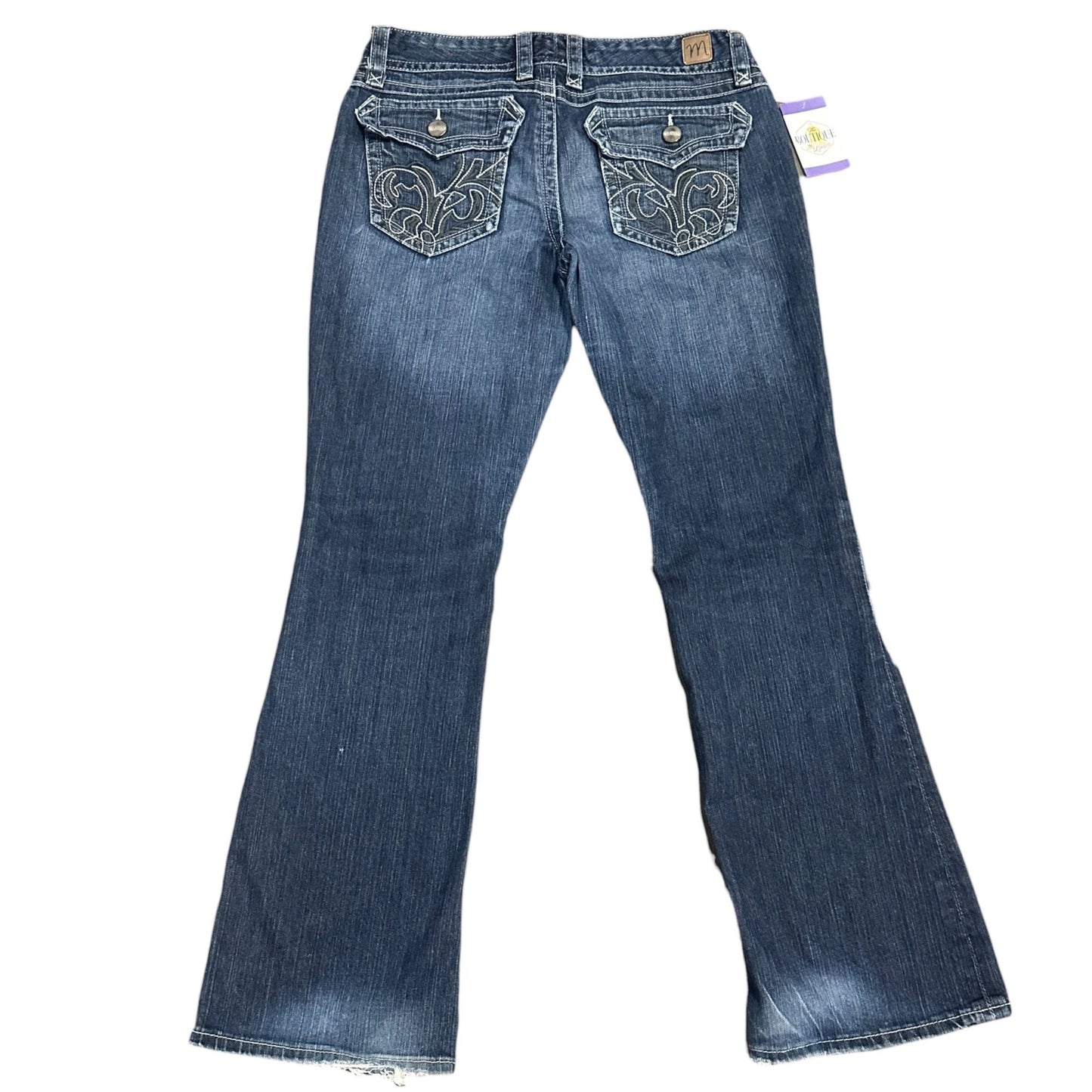 Madison Womens Bootcut Jeans 9/10 Thick Stitch Embroidered Flap Pocket Stretch