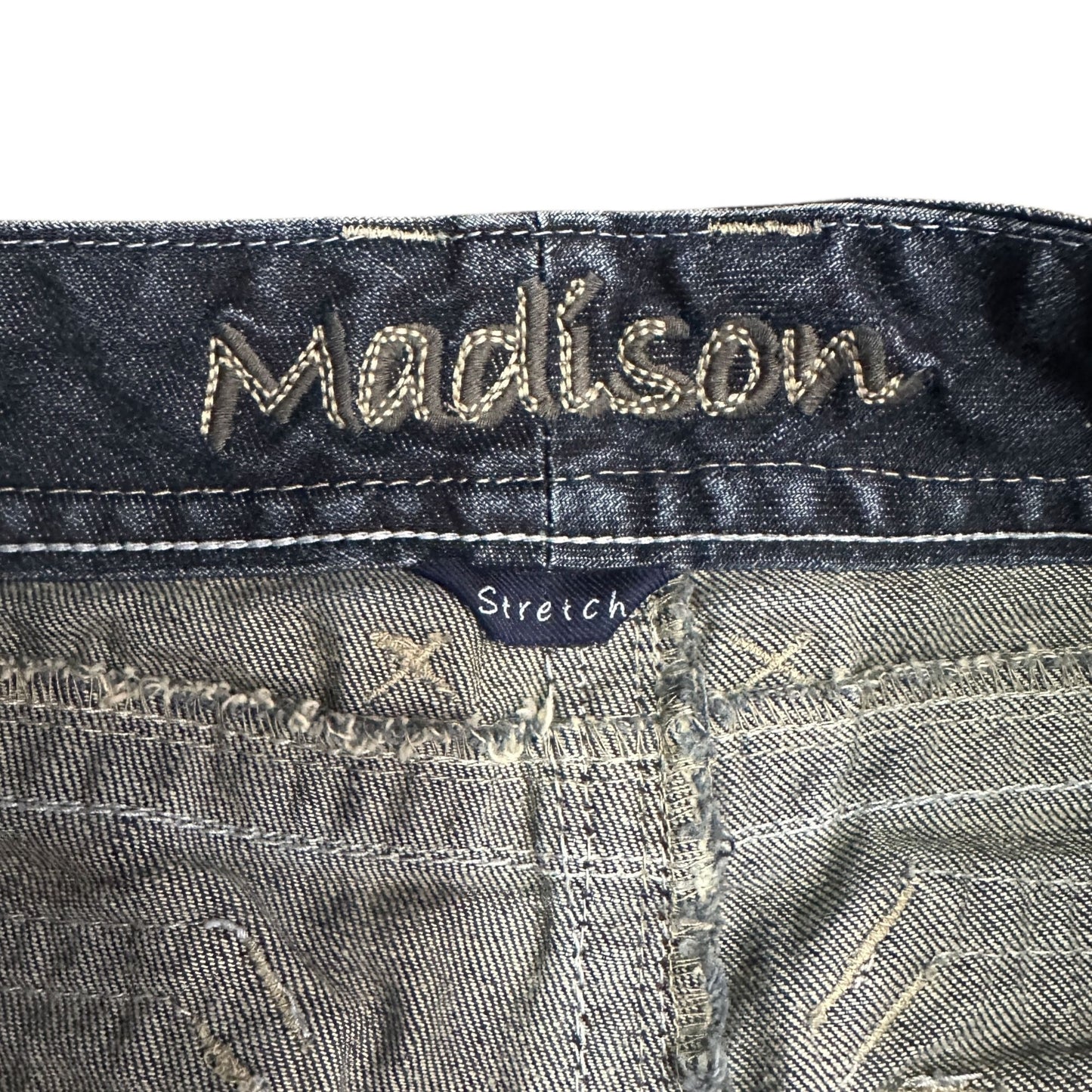 Madison Womens Bootcut Jeans 9/10 Thick Stitch Embroidered Flap Pocket Stretch