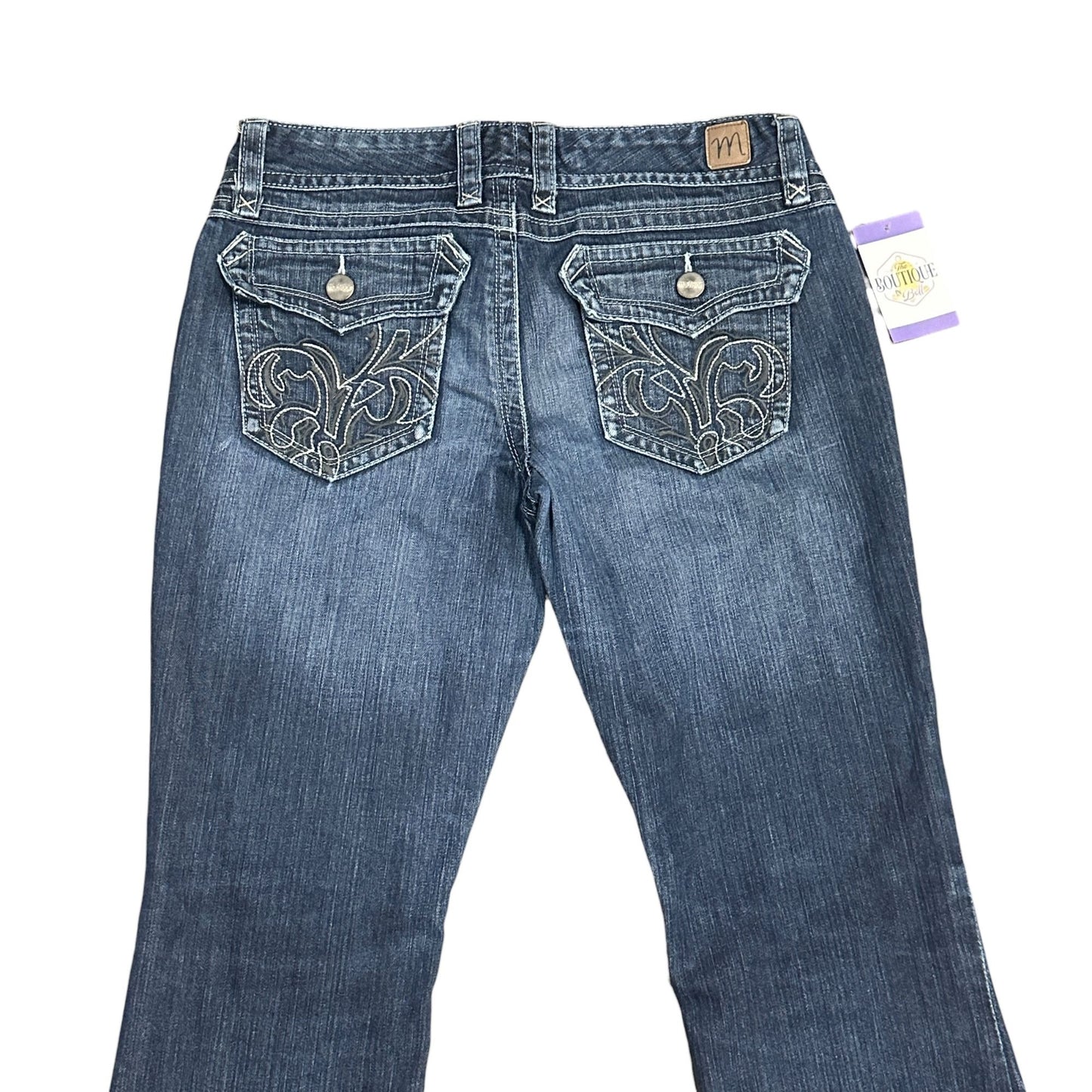 Madison Womens Bootcut Jeans 9/10 Thick Stitch Embroidered Flap Pocket Stretch