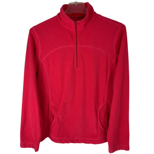 Tek Gear Womens XL Bright Pink Fleece Pullover Jacket 1/4 Zip Pockets Warm Layer