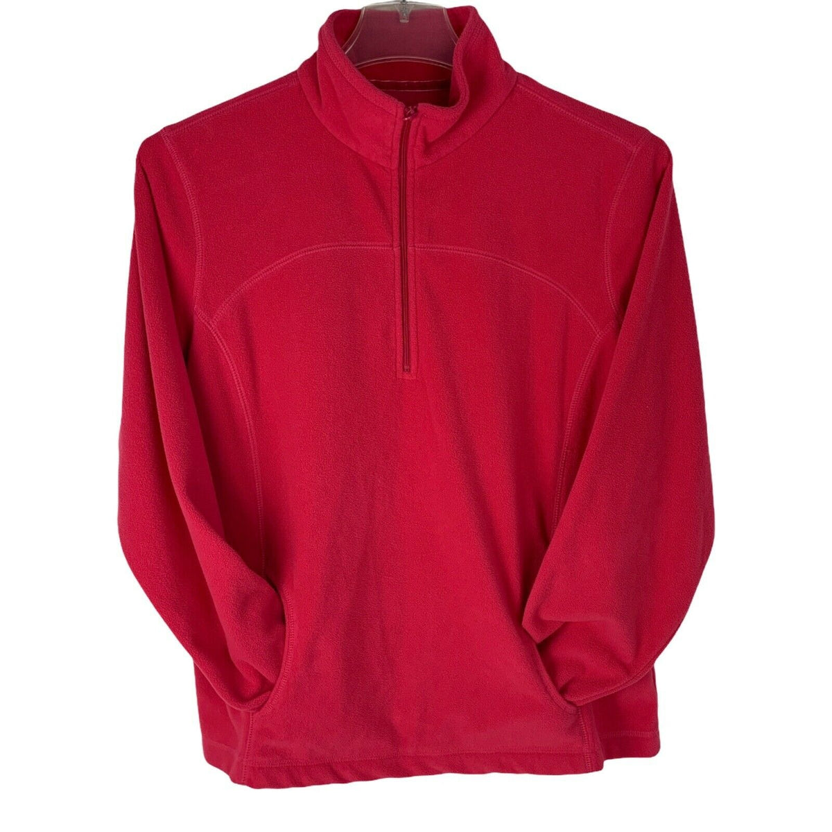 Tek Gear Womens XL Bright Pink Fleece Pullover Jacket 1/4 Zip Pockets Warm Layer
