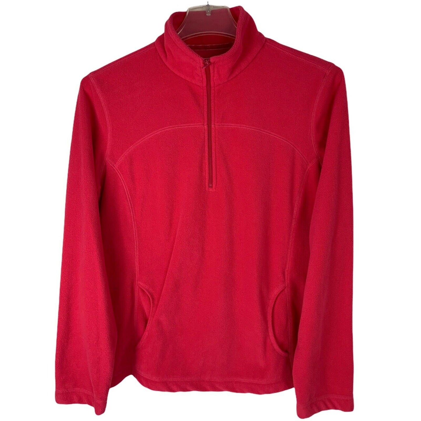 Tek Gear Womens XL Bright Pink Fleece Pullover Jacket 1/4 Zip Pockets Warm Layer