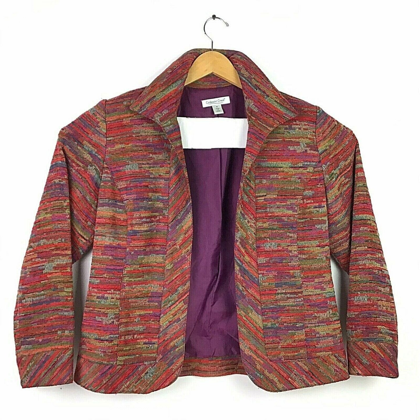 Coldwater Creek Womens M Tweed Jacket Lined Blazer Boho Western Colorful