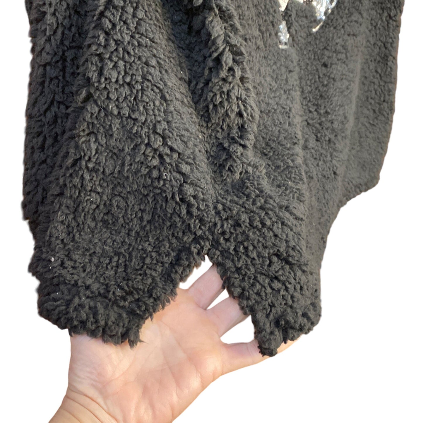 Sherpa Teddy Fleece Sweatshirt Penguin Sequin Black Cozy Winter Wear Holiday XL