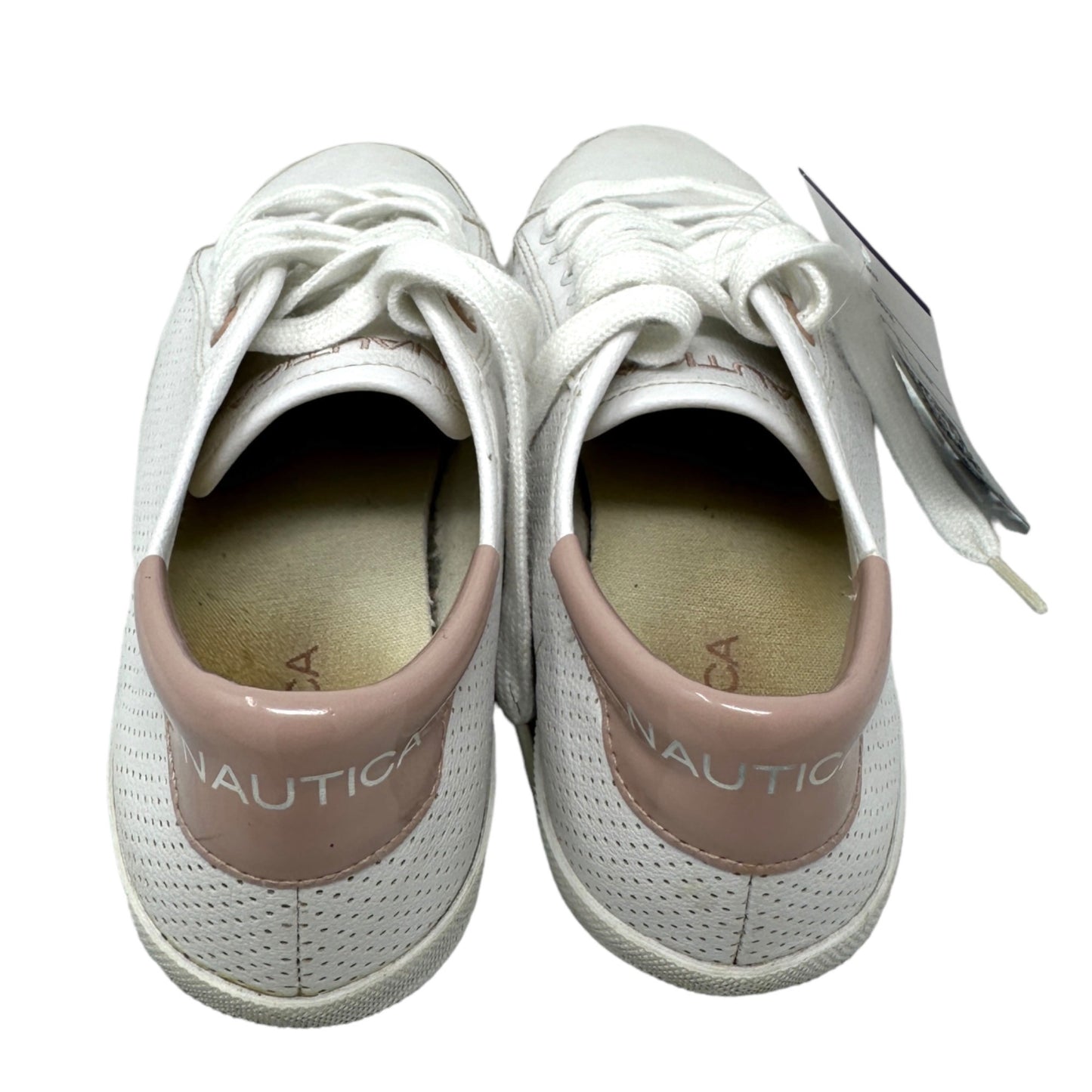 NAUTICA Womens 5.5 White Pink Perforated Low Top Sneakers Lace Up Shoes Casual