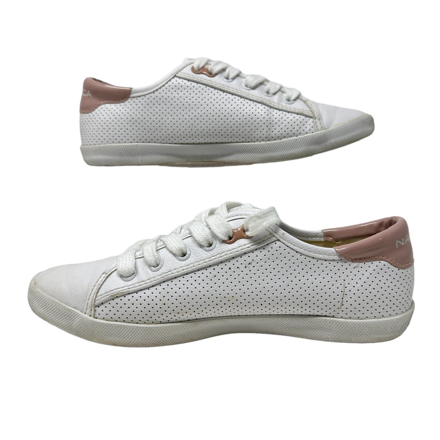 NAUTICA Womens 5.5 White Pink Perforated Low Top Sneakers Lace Up Shoes Casual