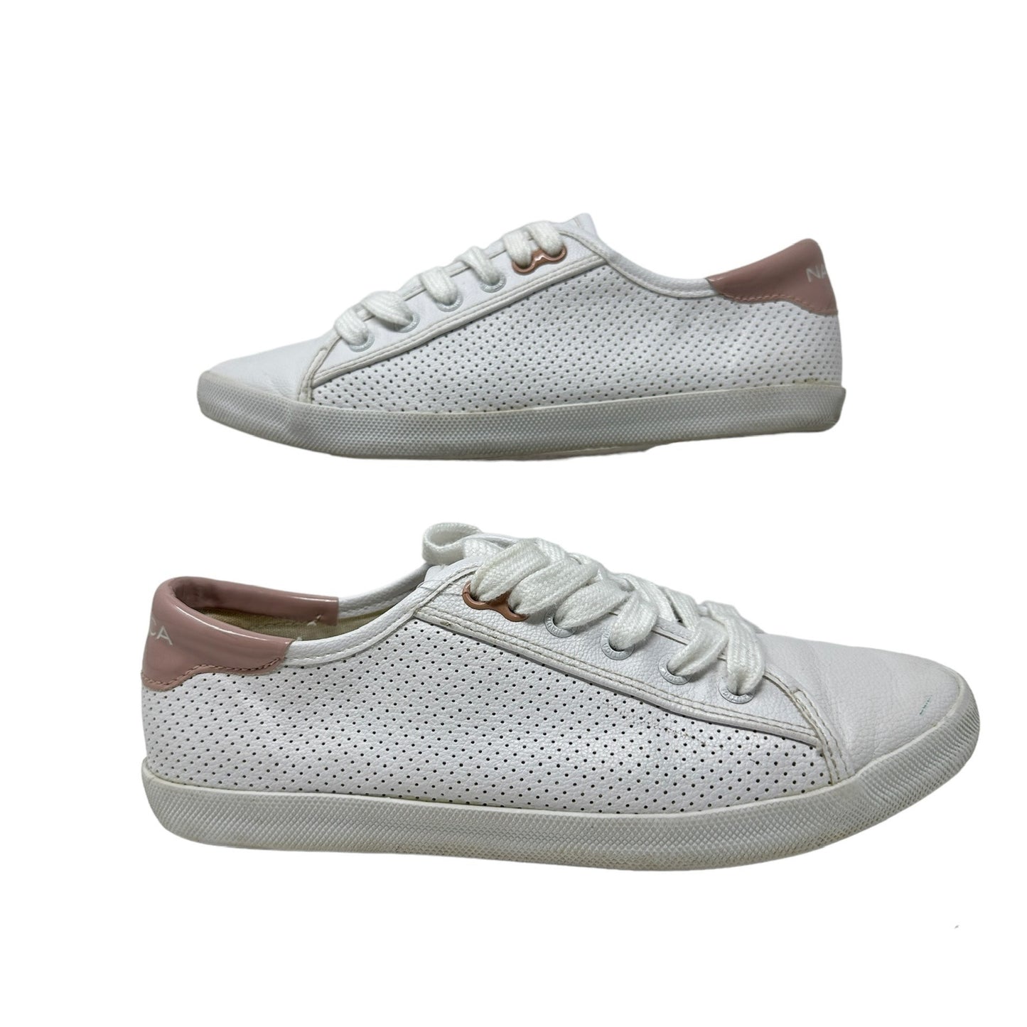 NAUTICA Womens 5.5 White Pink Perforated Low Top Sneakers Lace Up Shoes Casual