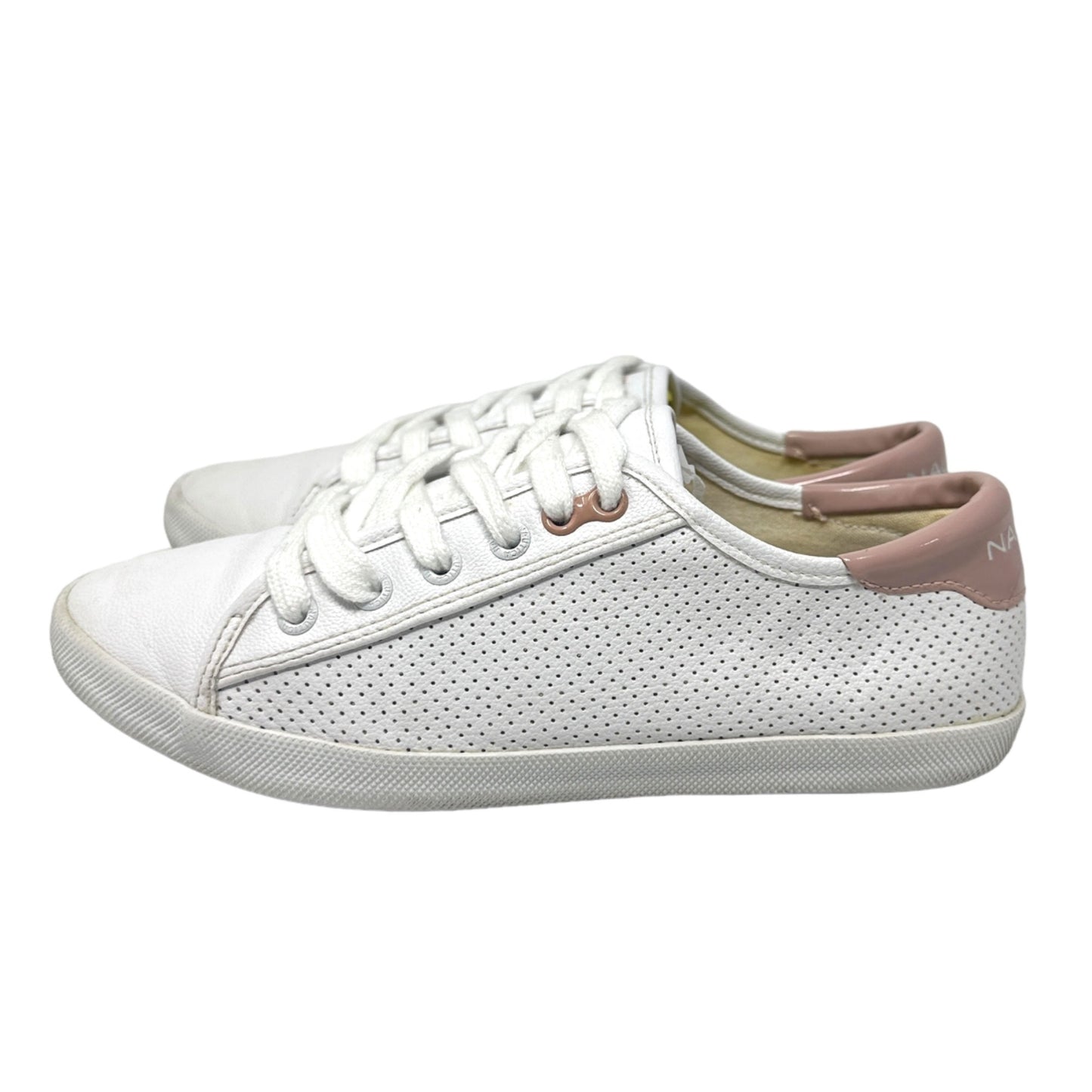 NAUTICA Womens 5.5 White Pink Perforated Low Top Sneakers Lace Up Shoes Casual