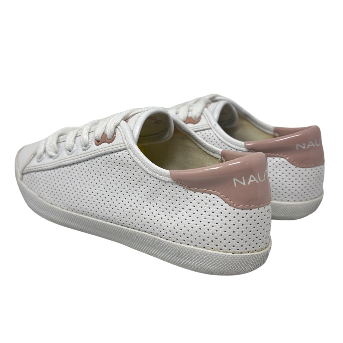 NAUTICA Womens 5.5 White Pink Perforated Low Top Sneakers Lace Up Shoes Casual