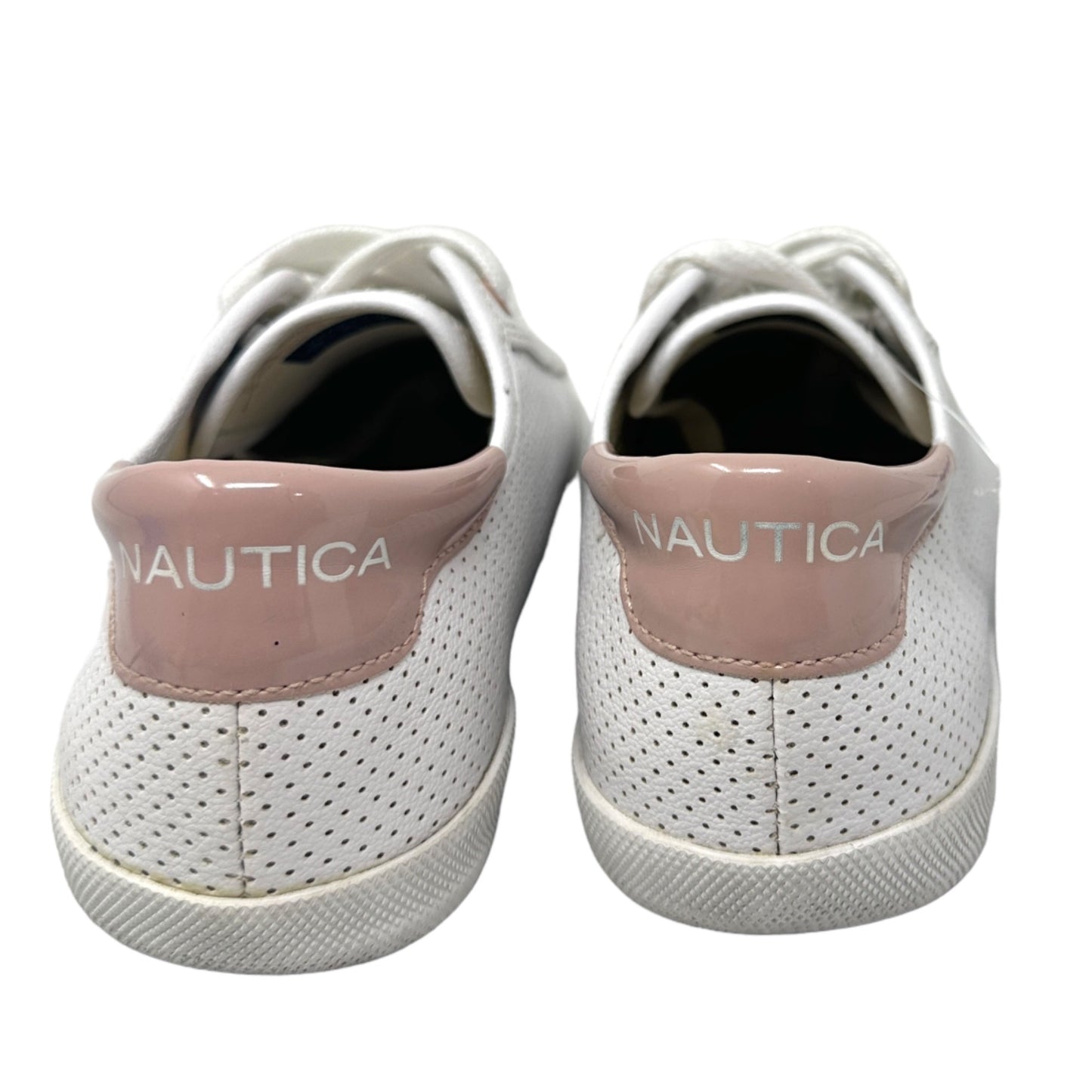 NAUTICA Womens 5.5 White Pink Perforated Low Top Sneakers Lace Up Shoes Casual