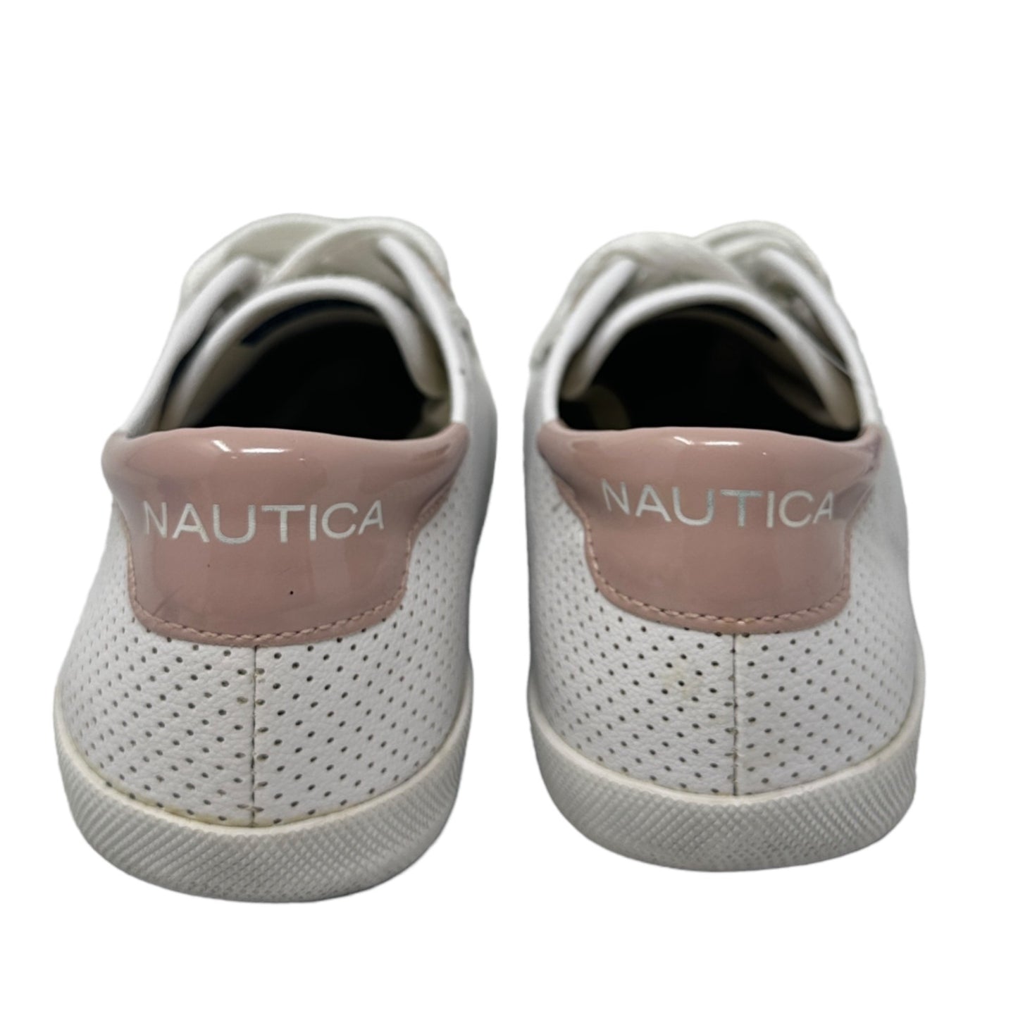 NAUTICA Womens 5.5 White Pink Perforated Low Top Sneakers Lace Up Shoes Casual