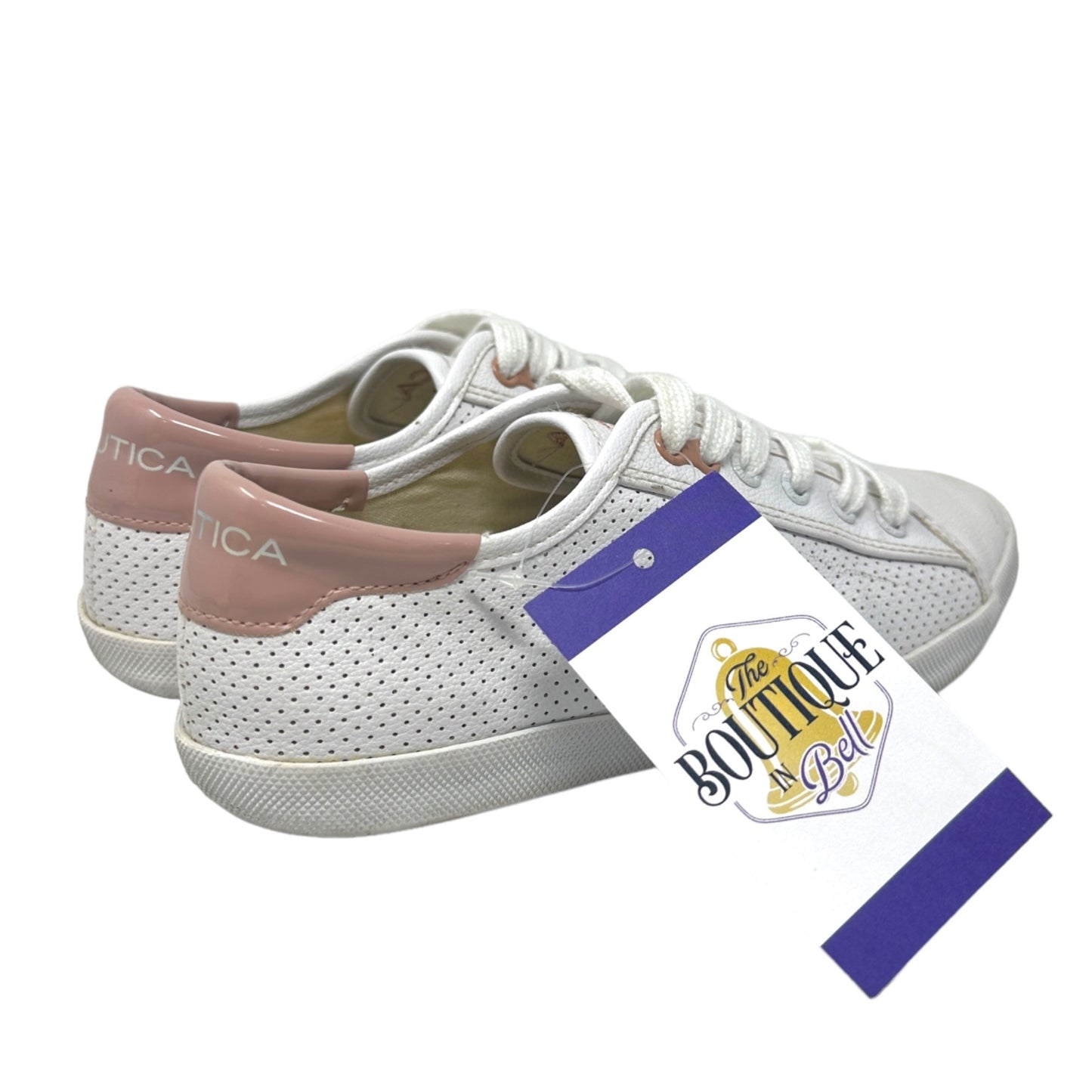 NAUTICA Womens 5.5 White Pink Perforated Low Top Sneakers Lace Up Shoes Casual