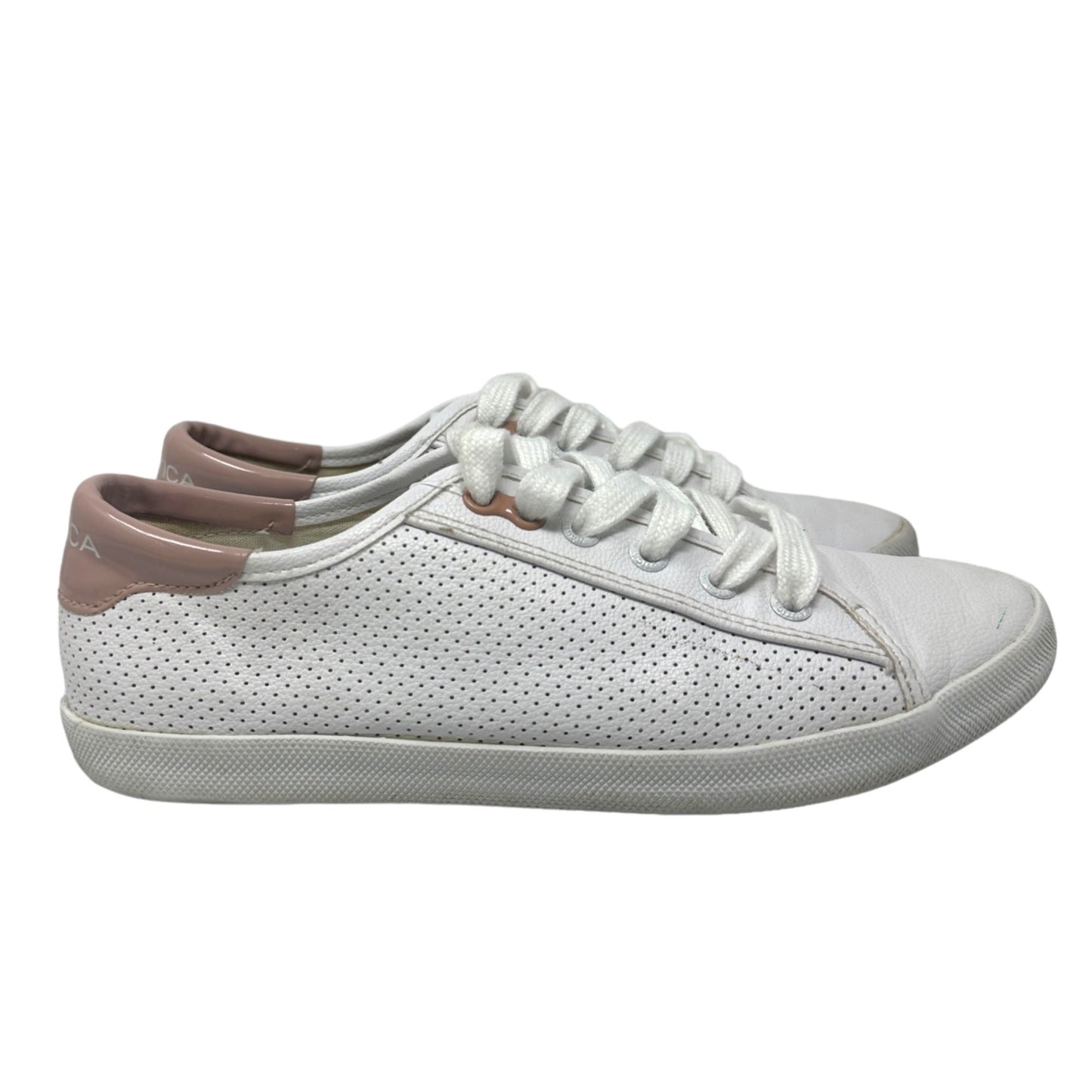 NAUTICA Womens 5.5 White Pink Perforated Low Top Sneakers Lace Up Shoes Casual