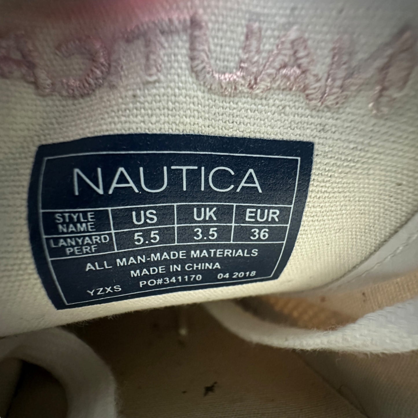 NAUTICA Womens 5.5 White Pink Perforated Low Top Sneakers Lace Up Shoes Casual