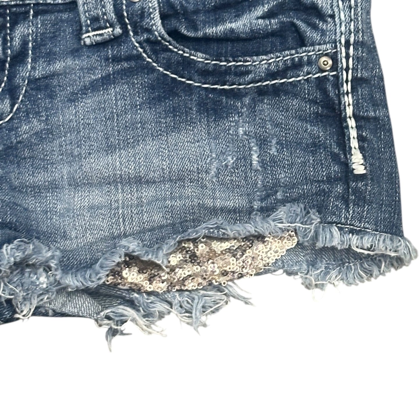 Daytrip Womens 25 Denim Shorts Sequin Accents Frayed Hem Stretch
